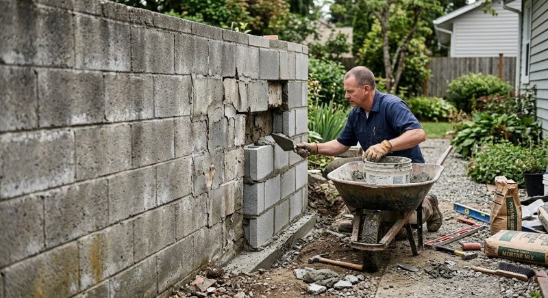 Cinder Block Wall Repair in South Pasadena, CA